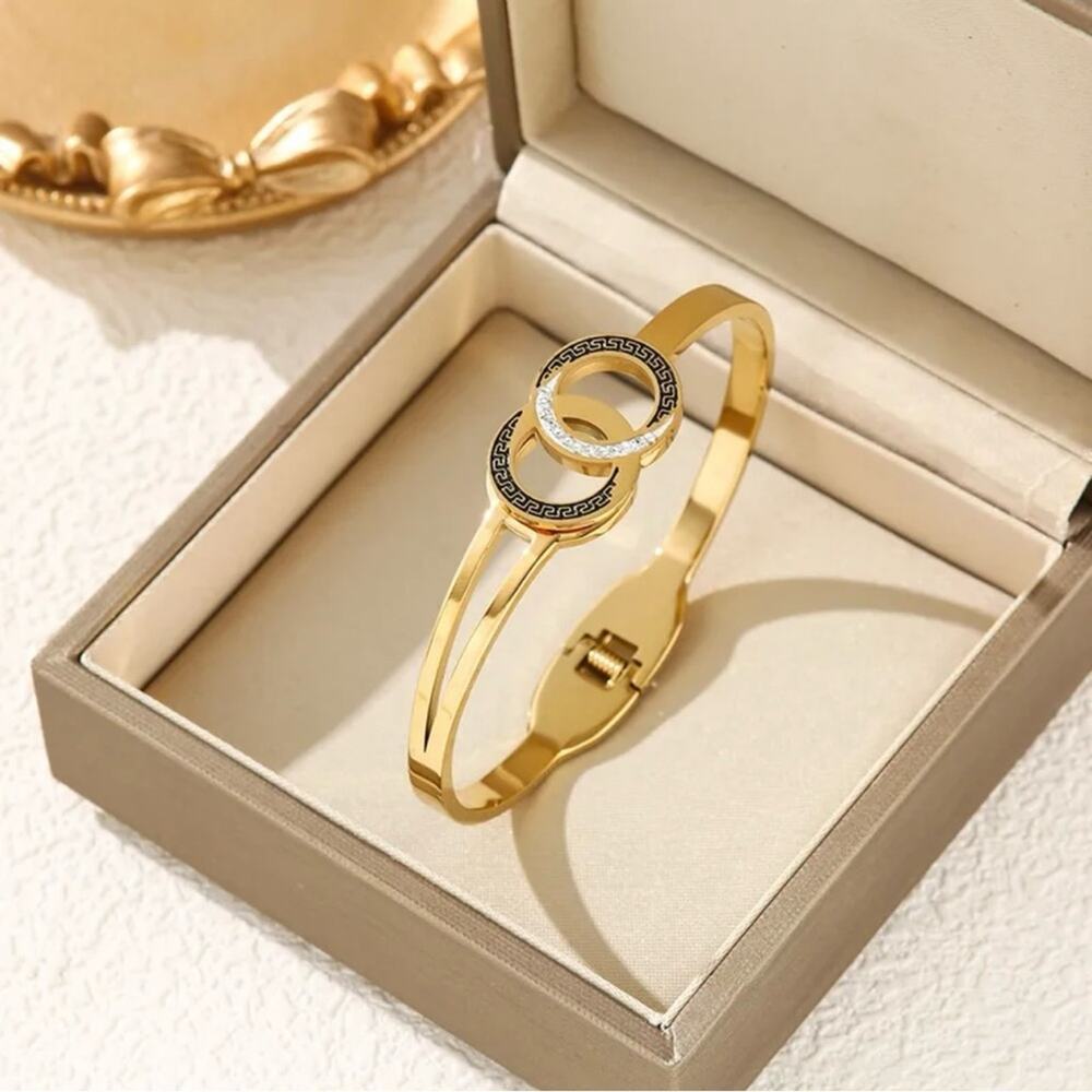 18K Gold Plated Double Circle Bangle Bracelet